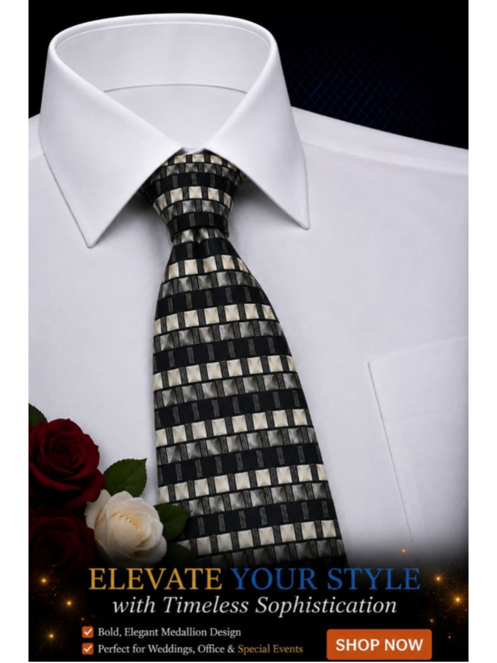 Covington Black Beige Geometric Men's Tie One Size